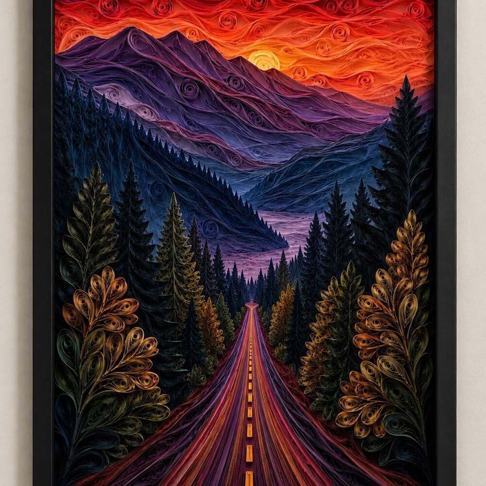 8 X 10 Black Framed Quilled Mountain 866 C